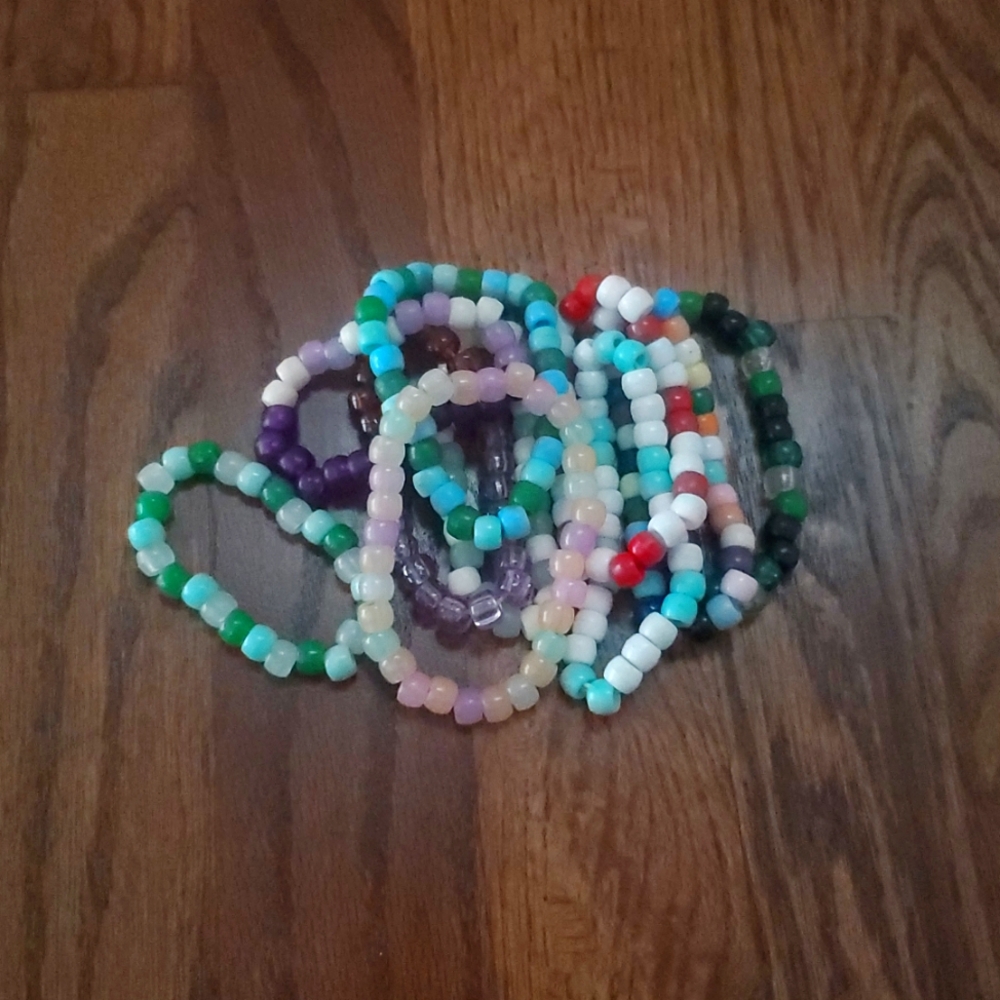 Stack Of 10 Colorful Kandi Bead Bracelets